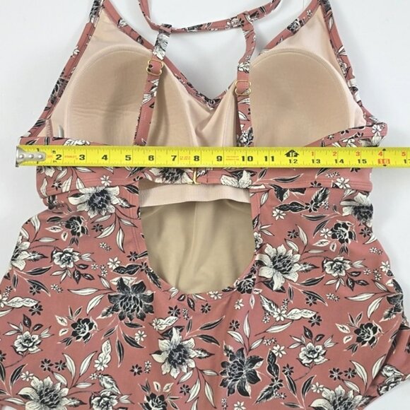 Kona Sol Women's Dusty Rose Floral One Piece Swimsuit V Neck Side Ties Size 18W - Picture 13 of 16